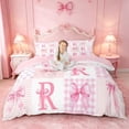 thumbnail image 1 of meiyoeat Abstract Geometric Plaid Buffalo Bedding,Girly Bows Monogrammed R Duvet Cover Full For Kids,Pink Reversible,3pcs(No Comforter), 1 of 6