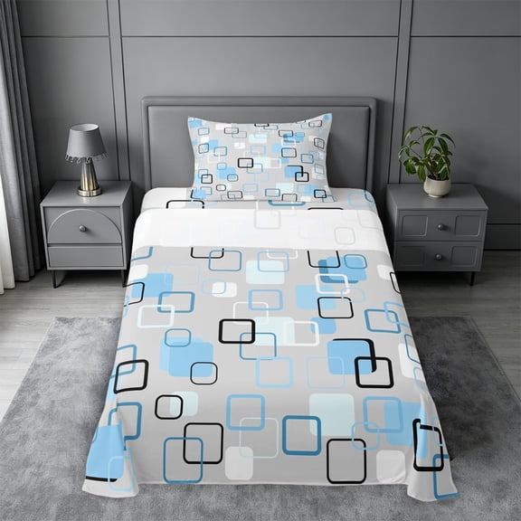 meiyoeat Abstract Geometric Plaid Twin Sheets For Kids,Modern 3D Grid Print Bedding For Adults,3-Piece