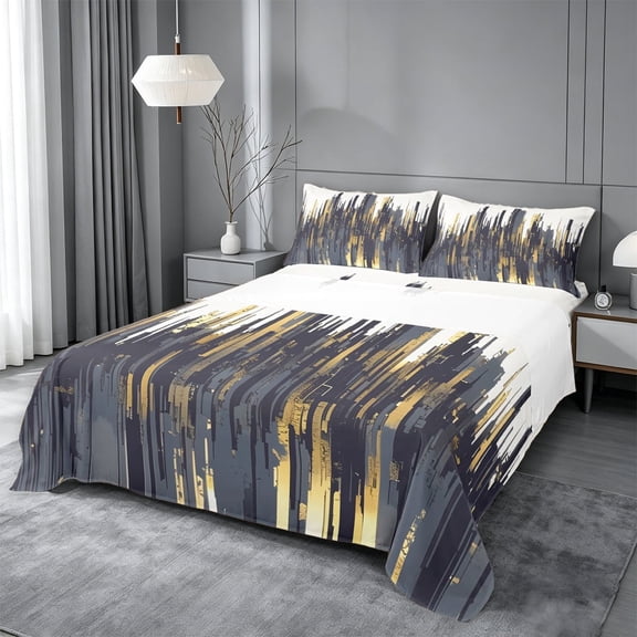 meiyoeat Abstract Gold Geometric Queen Sheets For Kids,Modern Art Print Queen Sheet Sets,4-Piece