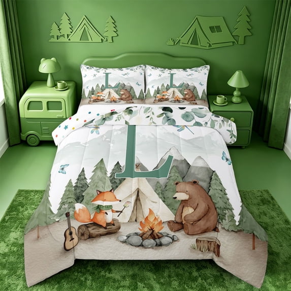 meiyoeat Alphabet Print L King Size Comforter Sets For Boys,Country Camping Comforters King Size,Polkadot Reversible,3Pcs,1 Comforter And 2 Pillowcases