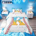 thumbnail image 1 of meiyoeat Baseball Letter K Twin Comforter Sets for Boys, Kawaii Ice Cream Drip Bedding Set, Blue Yellow, Polkadot Reversible, 2 Pieces, 1 Comforter and 1 Pillowcase, 1 of 6