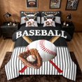 thumbnail image 1 of meiyoeat Baseball Sport Gloves Full Size Bedding Sets for Boys, Black White Stripe Line Full Size Bed in a Bag, Black Reversible, 7-Piece, 1 of 6