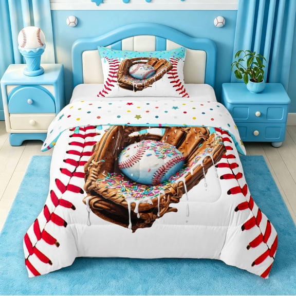 meiyoeat Baseball Sport Gloves Twin Comforter Sets For Boys,Blue Ice Cream Drip Bedding Set For Kids,Reversible,2pcs