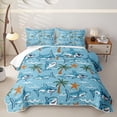 thumbnail image 1 of meiyoeat Beach Vacation Shark Starfish Twin Quilt Set for Boys Girls, Summer Palm Tree Twin Coverlet Set, Blue, 2pcs, 1 of 7