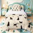 thumbnail image 1 of meiyoeat Beige Cat Silhouette Pattern Twin Comforter Sets,Minimal Print Bedding Set For Girl,Reversible,2 Pieces,1 Comforter and 1 Pillowcase, 1 of 7