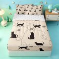 thumbnail image 1 of meiyoeat Beige Cat Silhouette Pattern Zipper Full Size Comforter Sets with Fitted Sheet and 2 Pillowcases,Minimal Print Zipper Bedding Set For Girl,Reversible,4pcs, 1 of 7
