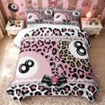 thumbnail image 1 of meiyoeat Billiards Lucky 8 Twin Quilt Set for Girls, Bow Pearl Pink Leopard Print Twin Coverlet Set, 2 Pieces, 1 Comforter and 1 Pillowcase, 1 of 7