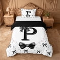 thumbnail image 1 of meiyoeat Black Cute Bow Twin Duvet Cover For Girls,Kawaii Bowknot Monogrammed P Twin Bedding For Kids,Black Reversible,2 Pieces(No Comforter), 1 of 6