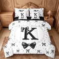 thumbnail image 1 of meiyoeat Black Ribbon Bowknot 7-Piece King Bedding For Girls,Lovely Bowtie Alphabet Print K King Bed In A Bag For Kids,Black Reversible, 1 of 7