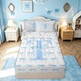 thumbnail image 1 of meiyoeat Blue Bow Letter T Zipper Comforter Set with Fitted Sheet and 2 Pillowcases for Kids, Cute Princess Style Zipper Bedding Set for Bedroom, Blue, Colorful Star Reversible, 3-Piece, 1 of 6