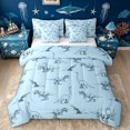 thumbnail image 1 of meiyoeat Blue Dinosaur Wildlife Twin Bedding for Boys Girls, Simple Line Animal Bedding Comforter Set, Blue, Reversible, 7-Piece, 1 of 5
