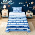 thumbnail image 1 of meiyoeat Blue Stripe Ocean Shark Silhouette Twin Sheets for Men Women Boys, Coastal Sea Wildlife Bedding, Blue White, 3pcs, 1 Flat Sheet, 1 Fitted Sheet and 1 Pillowcase, 1 of 6