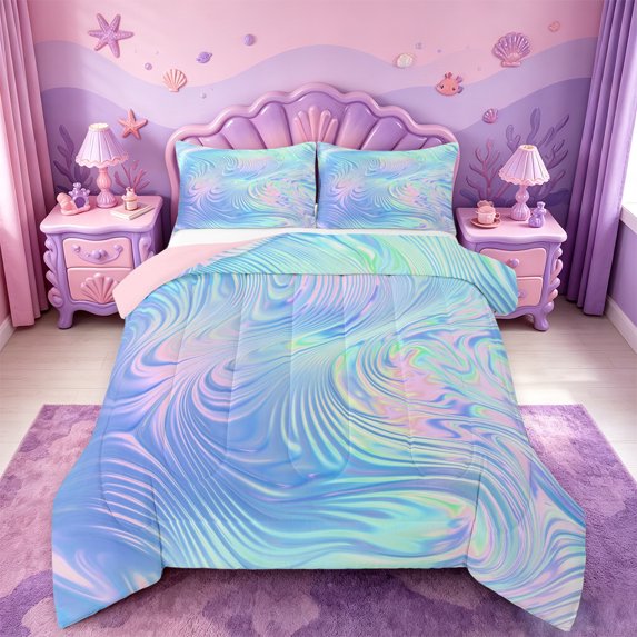 meiyoeat Blue Swirl Background Full Size Comforter Sets,Iridescent Abstract Print Bedding Comforter Set For Girl,Reversible,3pcs,1 Comforter and 2 Pillowcases