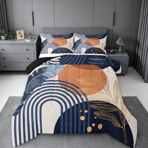 meiyoeat Bohemian Exotic Style King Size Comforter Sets For Girls,Tropical Abstract Art Comforters King Size,Black Reversible,3pcs