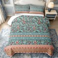 thumbnail image 1 of meiyoeat Boho Floral Quilt King For Girls,Border Print King Coverlet Set,Teal Multicolor,3 Pieces,1 Bedspread and 2 Pillowcases, 1 of 7