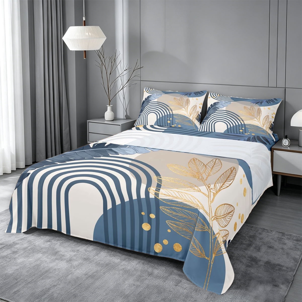meiyoeat Boho Geometric Print King Sheets For Adults,Tropical Monstera Leaf Print Bedding For Women,4 Pieces