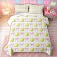 thumbnail image 1 of meiyoeat Bow Green Tennis Quilt Full for Girls, Kawaii Cartoon Ribbon Full Bedspread Sets, 3-Piece, 1 Comforter and 2 Pillowcases, 1 of 7