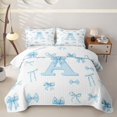 thumbnail image 1 of meiyoeat Bow Letter A Twin Quilt Set for Girls, Gingham Ribbon Twin Coverlet Set for Bedroom, Blue, 2pcs, 1 of 7