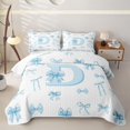 thumbnail image 1 of meiyoeat Bow Letter D Twin Quilt Set for Girls, Gingham Ribbon Twin Coverlet Set for Bedroom, Blue, 2pcs, 1 of 7