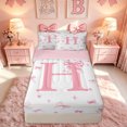 thumbnail image 1 of meiyoeat Bow Letter Zipper Comforter Set with Fitted Sheet and 2 Pillowcases for Girls, Love Heart Zipper Bedding Set for Kids, Pink, Pink Reversible, 3 Pieces, 1 of 6