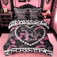 thumbnail image 1 of meiyoeat Bow Monogrammed Print E 7 Pieces Bedding Comforter Set For Girls,Pink Cheetah Pattern Initial Theme Full Bedding Set For Kids,black Reversible, 1 of 7