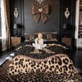 thumbnail image 1 of meiyoeat Bowknot Letter R Bedding for Kids Girls, Cheetah Print Diamond Duvet Cover Full, Brown Black, Black Reversible, 3 Pieces, 1 Duvet Cover and 2 Pillowcases, 1 of 6