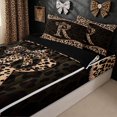 thumbnail image 1 of meiyoeat Bowknot Letter R Zipper Twin Comforter Sets with Fitted Sheet and 2 Pillowcases for Kids Girls, Cheetah Print Diamond Zipper Bedding Set, Brown Black, Black Reversible, 4 Pieces, 1 of 6