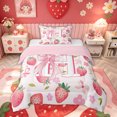 thumbnail image 1 of meiyoeat Bowknot Letter Twin Comforter Sets for Kids, Fruit Strawberry Bedding Set, Pink, Pink Reversible, 2pcs, 1 Comforter and 1 Pillowcase, 1 of 6