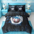 thumbnail image 1 of meiyoeat Boys Baseball Sport Games 7Pcs Queen Bedding,Modern Geometric Honeycomb Pattern Bedding Comforter Set Queen For Kids,Black Reversible, 1 of 7