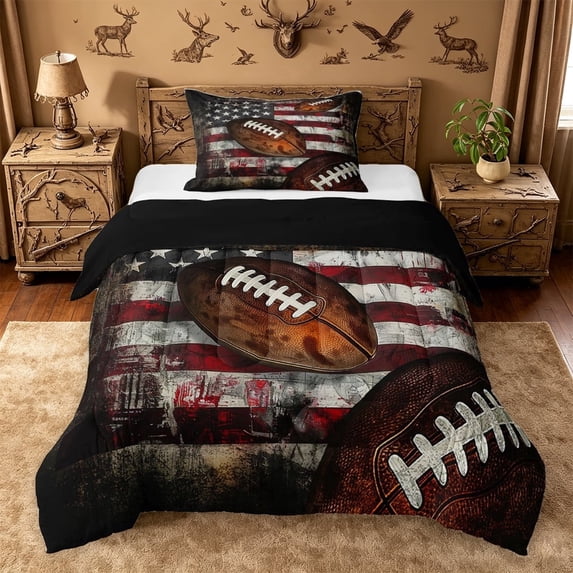 meiyoeat Boys Football Games Twin Comforter Sets For Kids,Vintage American Flag Pattern Bedding Set For Boys,Black Reversible,2-Piece