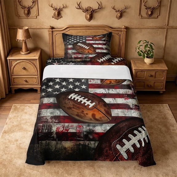 meiyoeat Boys Football Games Twin Sheets For Kids,Vintage American Flag Pattern Bedding For Boys,3-Piece