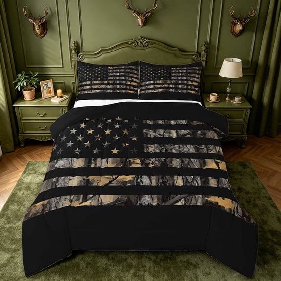 meiyoeat Boys Personalized Camo Gift Queen Comforter Set For Kids,Outdoor Camouflage Print Comforter Sets Queen,Black Reversible,3pcs