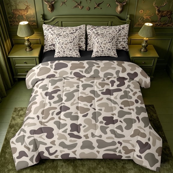 meiyoeat Brown Camo 7-Piece King Bedding For Boys,Kids Personalized Camouflage Pattern King Bed in a Bag,Black Reversible
