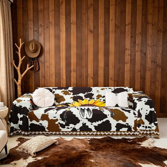 meiyoeat Brown Cow Print Sofa Cover Slipcover 91x134, Retro Farmhouse Chair Loveseat Couch Cover