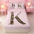 thumbnail image 1 of meiyoeat Brown Leopard Print Monogrammed Zipper Full Size Comforter Sets with Fitted Sheet and 2 Pillowcases,D Cartoon Initial Letter K Zipper Bedding Set For Girl,Pink Reversible,4 Pieces, 1 of 7