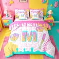 thumbnail image 1 of meiyoeat Cartoon Baseball Gloves 7 Pieces Bedding Comforter Set For Girls,Ice Cream Monogram M Letter Full Bedding Set For Kids,Pink Reversible, 1 of 7