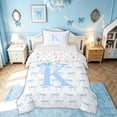 thumbnail image 1 of meiyoeat Cartoon Bow Letter K Twin Duvet Cover for Girls, Princess Ribbon Print Twin Bedding, Blue, Colorful Star Reversible, 2-Piece, 1 Duvet Cover and 1 Pillowcase, 1 of 6