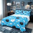 thumbnail image 1 of meiyoeat Cartoon Bowling Sport Bed Sheets for Boys, Blue Stars Print Full Size Sheets, 4-Piece, 1 Flat Sheet, 1 Fitted Sheet and 2 Pillowcases, 1 of 5