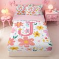 thumbnail image 1 of meiyoeat Cartoon Floral Alphabet Print Zipper Bedding Set For Girls,Flowers Blossom Monogram J Zipper Bedding Set For Kids,pink Reversible,4 Pieces, 1 of 7