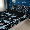 thumbnail image 1 of meiyoeat Cartoon Shark Zipper Full Size Comforter Sets with Fitted Sheet and 2 Pillowcases for Kids Boys, Seaweed Ocean Animals Zipper Bedding Set for Bedroom, Black Blue, Black ReversibleB, 1 of 6