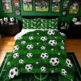 thumbnail image 1 of meiyoeat Cartoon Sport Soccer Full Size Comforter Sets for Boys, Green Grass Stripes Bedding Comforter Set, Polkadot Reversible, 3 Pieces, 1 Comforter and 2 Pillowcases, 1 of 6