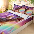thumbnail image 1 of meiyoeat Cat Riding Dinosaur Zipper Twin Comforter Sets with Fitted Sheet and 2 Pillowcases for Boys Girls, Galaxy Space Rainbow Zipper Bedding Set, Purple, Star Reversible, 4pcs, 1 of 7