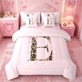 thumbnail image 1 of meiyoeat Cheetah Print Initial E 7-Piece Twin Bedding,Girly Bow Monogram Art Bedding Comforter Set For Girl,Pink Reversible, 1 of 7