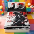thumbnail image 1 of meiyoeat Cherry Blossom Zipper Queen Comforter Set With Fitted Sheet And 2 Pillowcases For Kids,Japanese Samurai Ink Design Zipper Bedding Set,Black Reversible,4Pcs, 1 of 7
