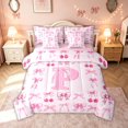 thumbnail image 1 of meiyoeat Cherry Bow Letter P Twin Bedding for Girls, Fruit Ribbon Bedding Comforter Set for Kids, Hot Pink, Pink Reversible, 7 Pieces, 1 of 6