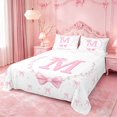 thumbnail image 1 of meiyoeat Chic Bow Tie Bed Sheets For Bowknot Girls,Pink Initial Letter M Full Size Sheets For Kids,4-Piece, 1 of 6