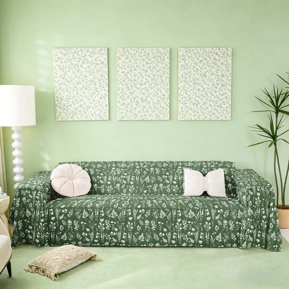 meiyoeat Chic Floral Flower Sofa Cover Slipcover 71x91 for Girls, Green White Chair Loveseat Couch Cover