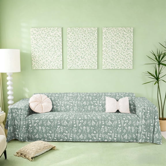 meiyoeat Chic Floral Flower Sofa Cover Slipcover 71x91 for Girls, White Green Chair Loveseat Couch Cover