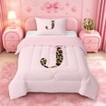 thumbnail image 1 of meiyoeat Chic Leopard Bow J Twin Comforter Sets,Cheetah Print Monogram Initial Art Bedding Set For Girl,Pink Reversible,2-Piece,1 Comforter and 1 Pillowcase, 1 of 7