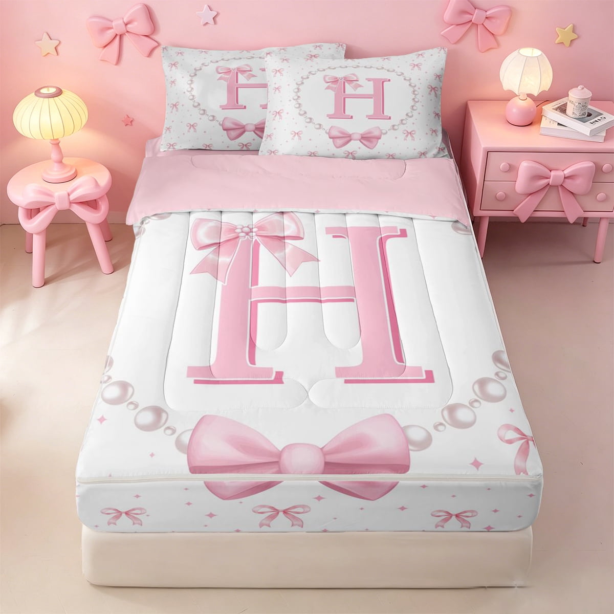 meiyoeat Chic Pearl Necklace Print Zipper Full Size Comforter Sets